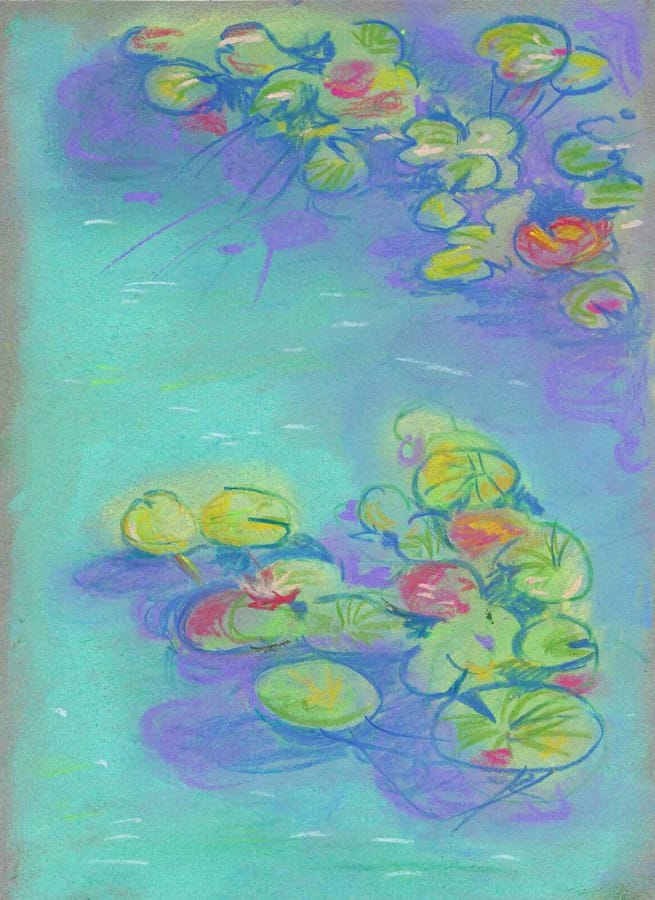 dessin au pastel représentant des nénuphars colorés : comme illustration de la page Stage de Pastels sec.