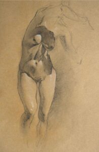 dessin de femme nue stylisée au fusain dans le cadre d'un cours essai dessin à paris chez Matière & Imaginaire